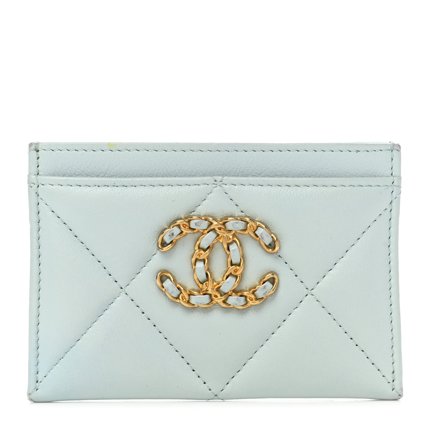 Lambskin Quilted Chanel 19 Card Holder Light Blue