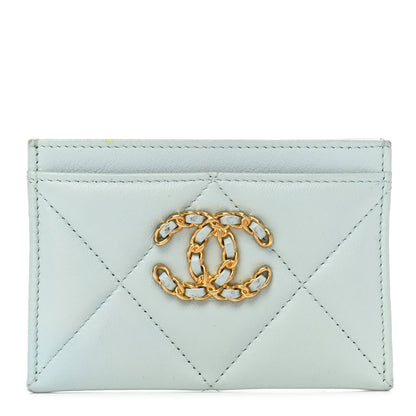 Chanel Lambskin Quilted Chanel 19 Card Holder Light Blue 1 of 13