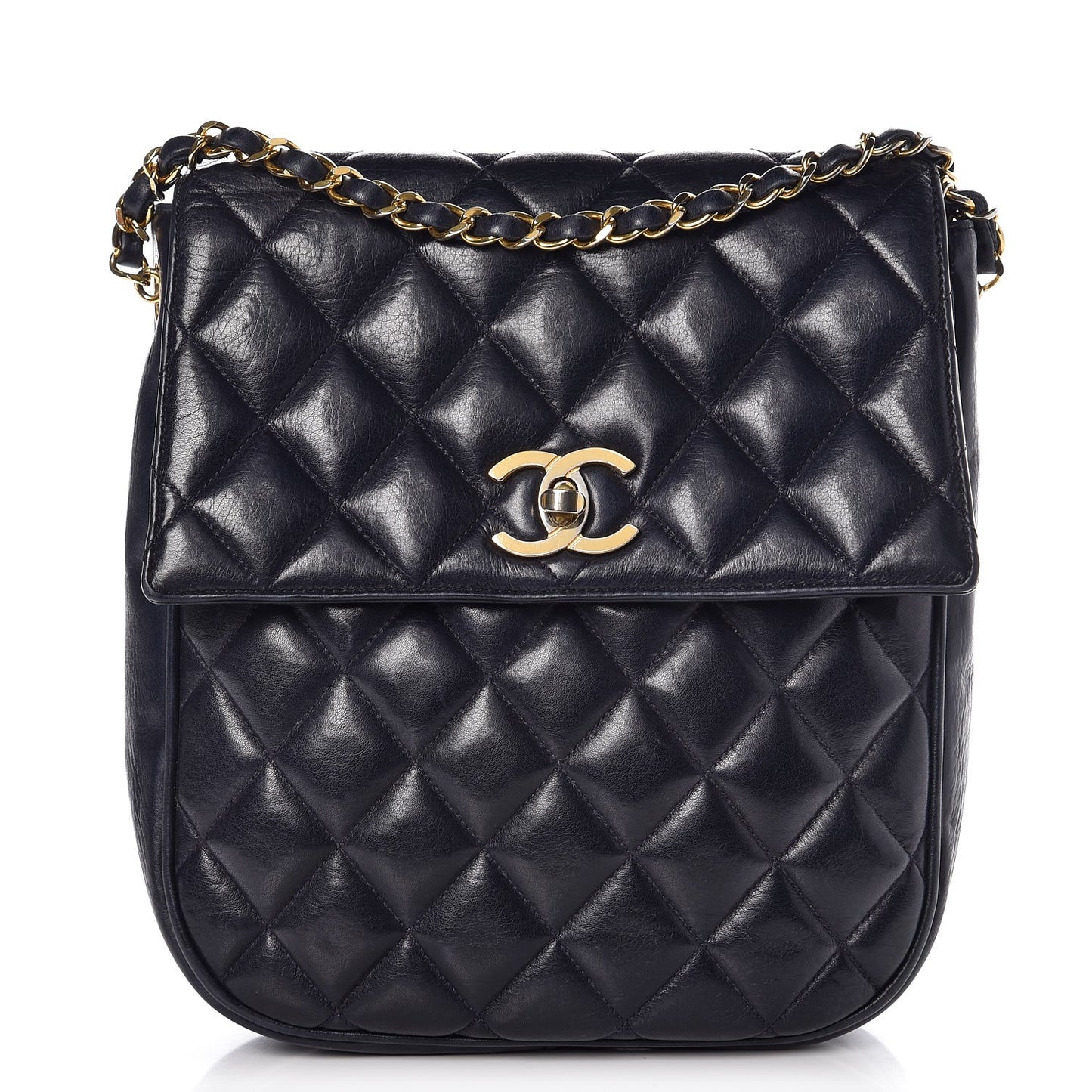 Lambskin Quilted Small Flap Navy
