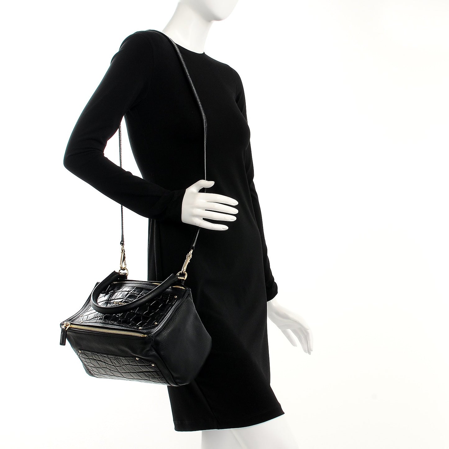 Calfskin Crocodile Embossed Small Pandora Black