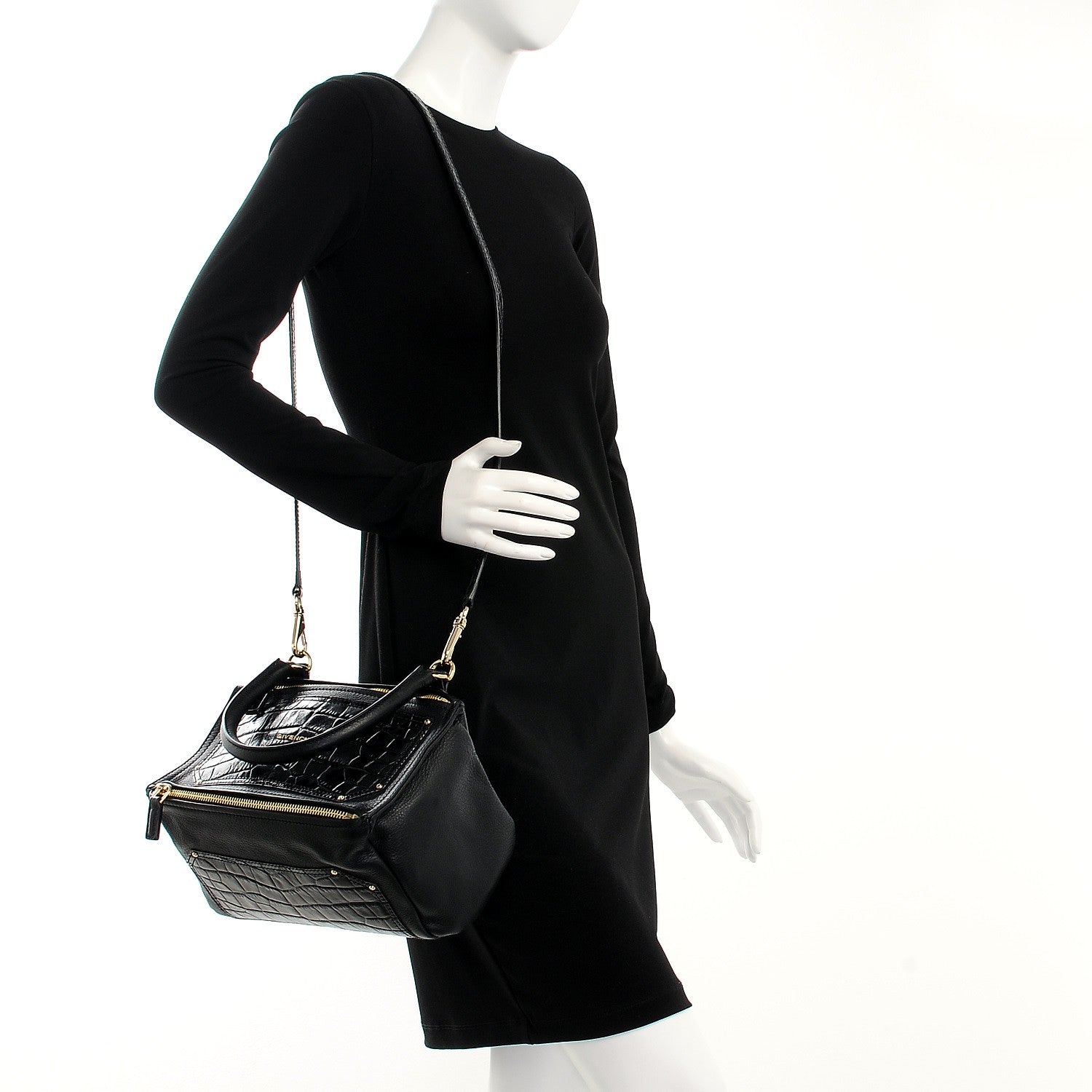Givenchy Calfskin Crocodile Embossed Small Pandora Black 2 of 8