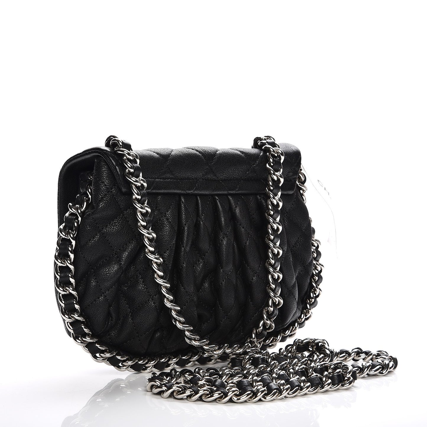 Washed Lambskin Quilted Mini Chain Around Flap Black