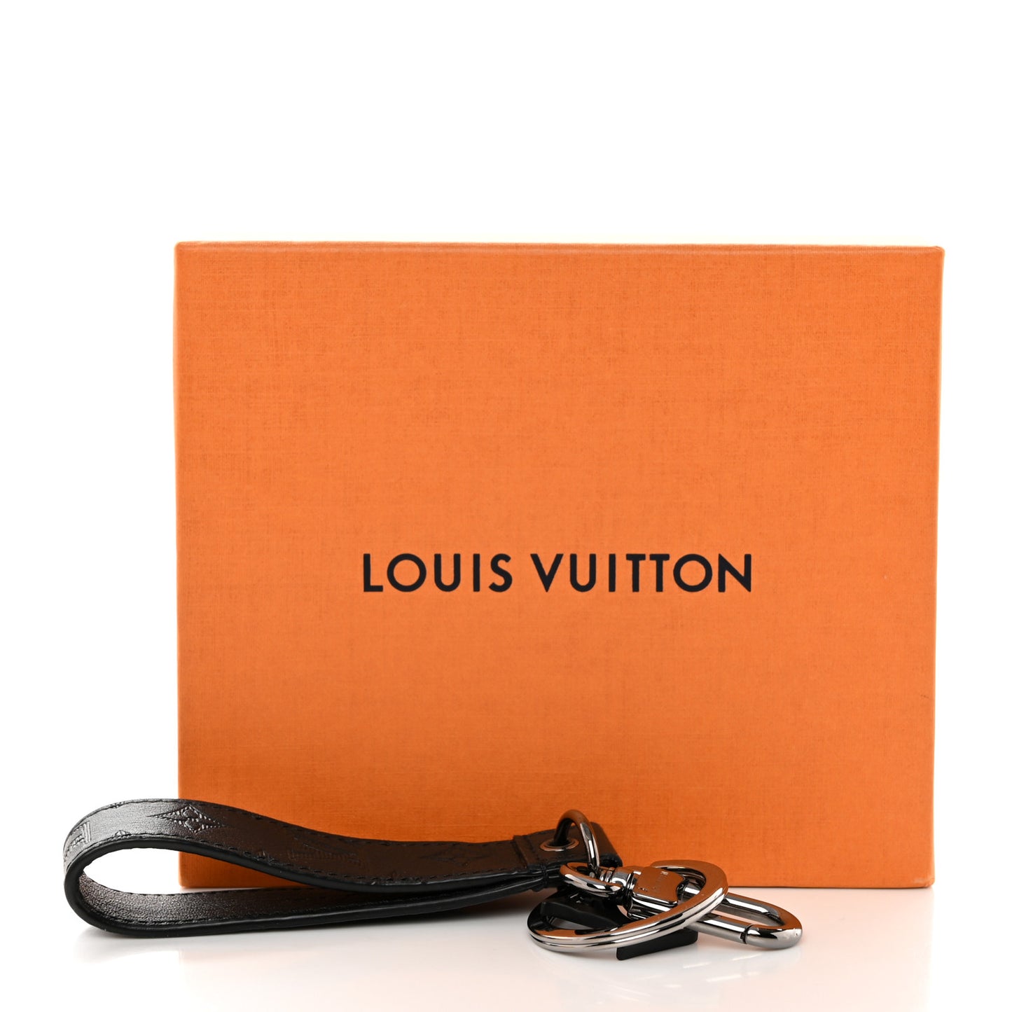 Calfskin LV Shape Dragonne Bag Charm Key Holder Black