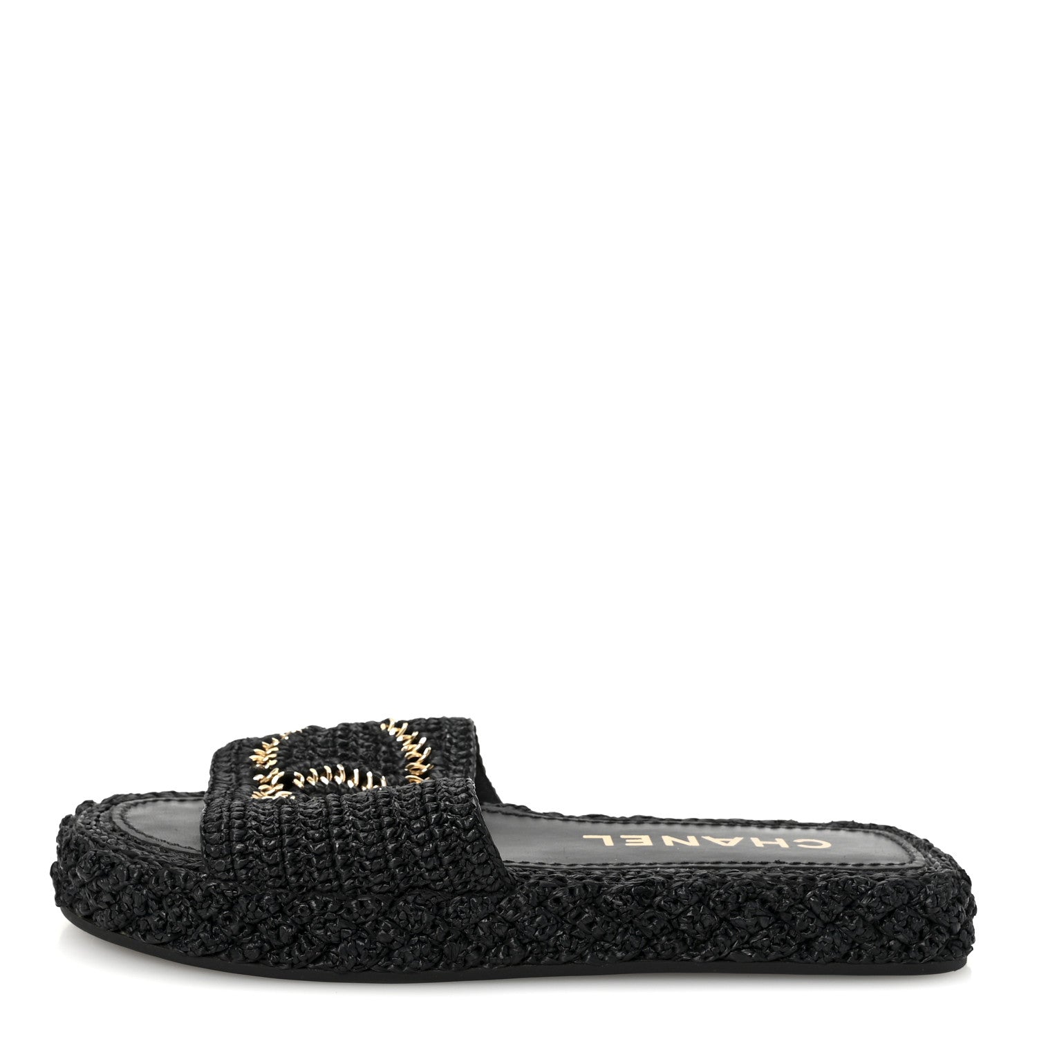Chanel Braided Cord CC Espadrille Slip On Sandals 38 Black 1 of 9