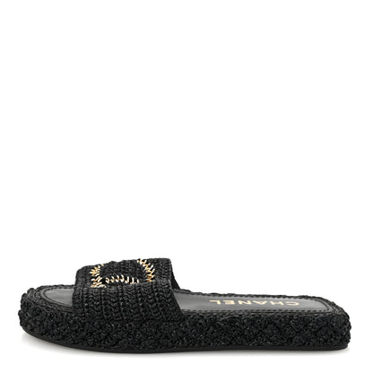 Chanel Braided Cord CC Espadrille Slip On Sandals 38 Black 1 of 9
