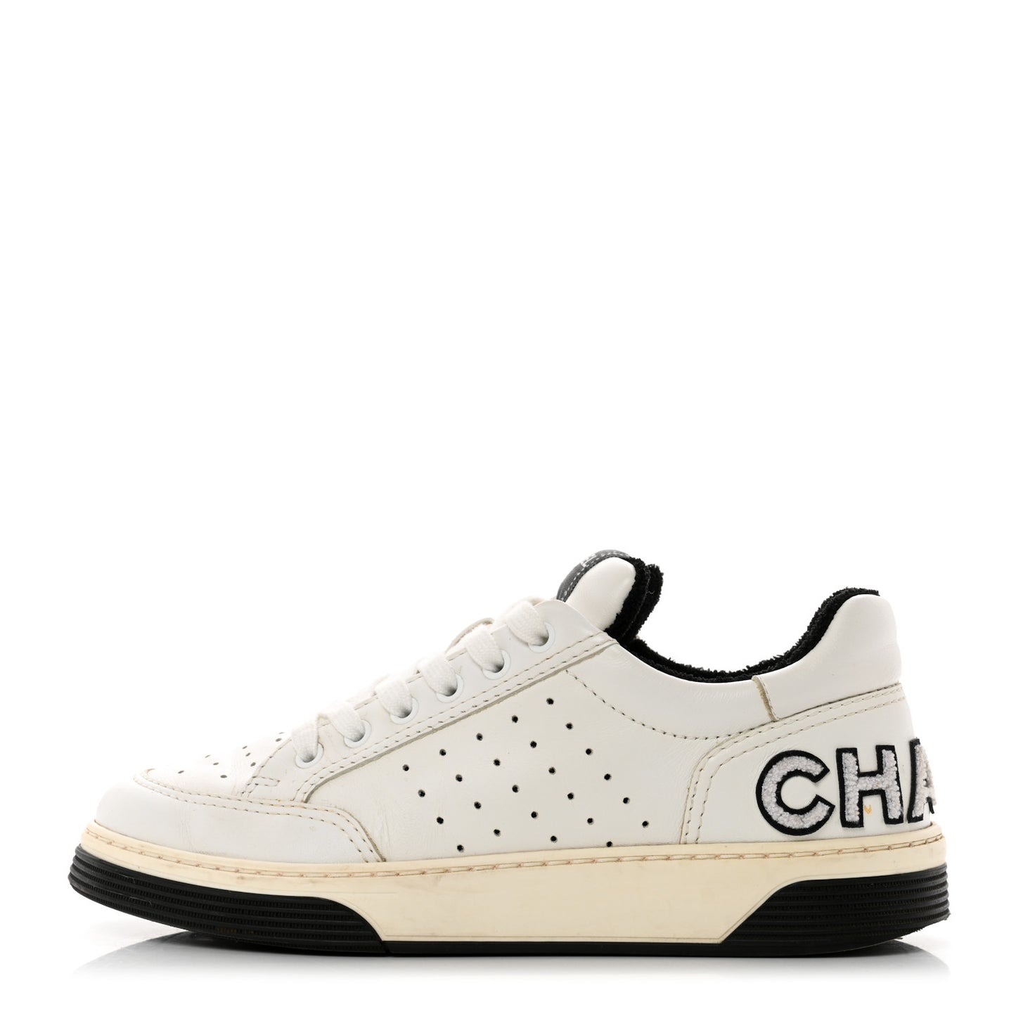 Calfskin Womens Logo Sneakers 39.5 White Black