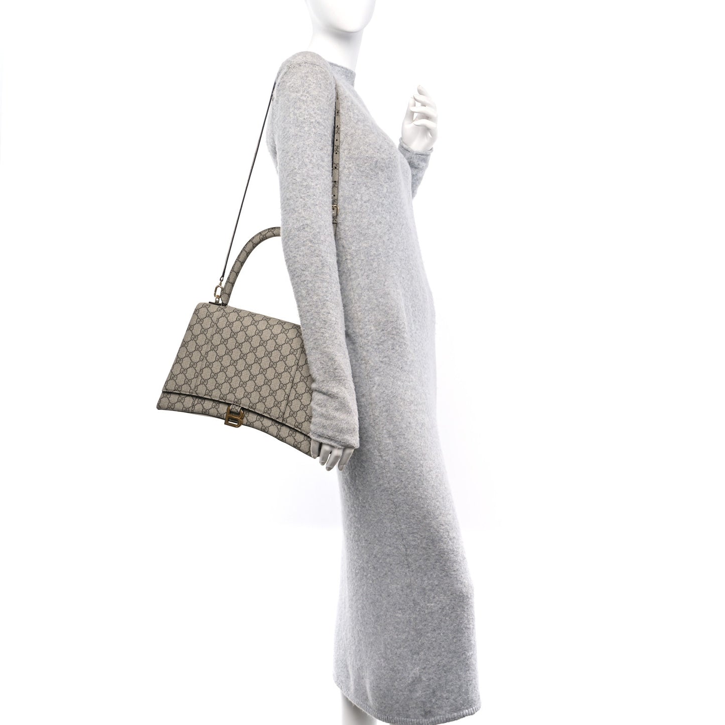 X GUCCI GG Supreme Monogram Medium Hourglass Top Handle Bag Beige Ebony