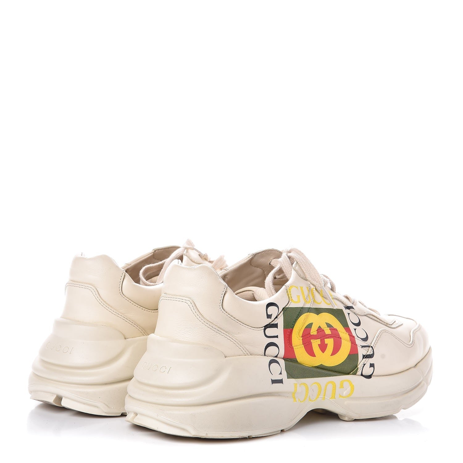 Gucci Calfskin Interlocking G Logo Mens Rhyton Sneakers 9 Ivory 3 of 10