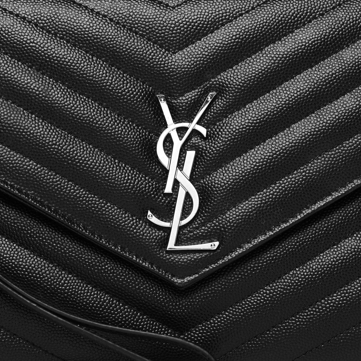 Grain De Poudre Matelasse Chevron Monogram Envelope Clutch Black