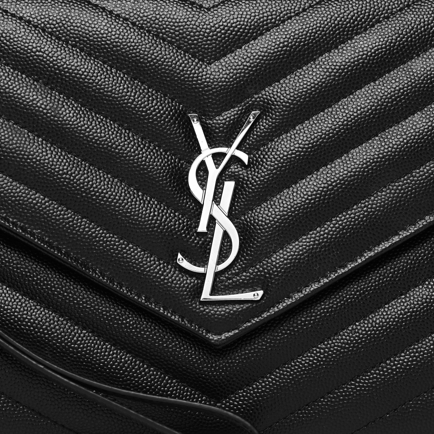 Saint Laurent Grain De Poudre Matelasse Chevron Monogram Envelope Clutch Black 8 of 12