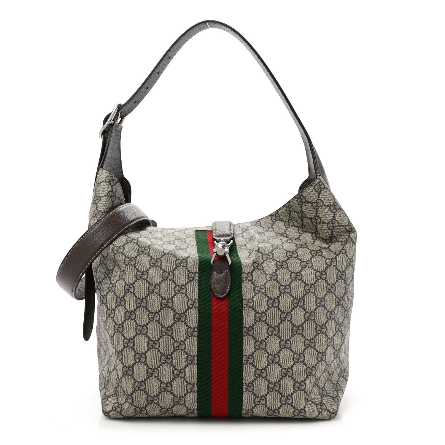 Gucci Tender GG Supreme Monogram Textured Dollar Calfskin Web Medium Jackie 1961 Crossbody Bag Beige Ebony New Acero 1 of 12