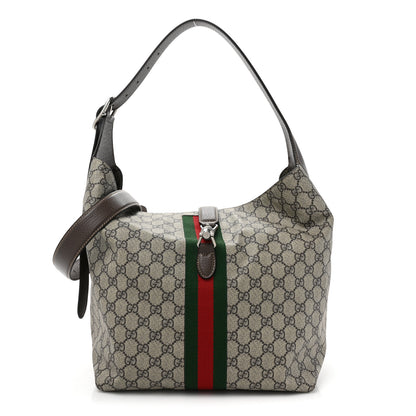 Gucci Tender GG Supreme Monogram Textured Dollar Calfskin Web Medium Jackie 1961 Crossbody Bag Beige Ebony New Acero 1 of 12