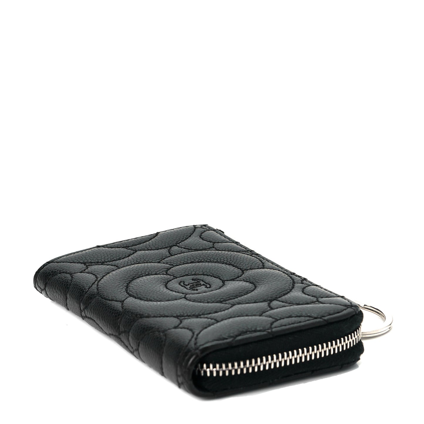 Caviar Camellia Embossed Key Holder Case Black