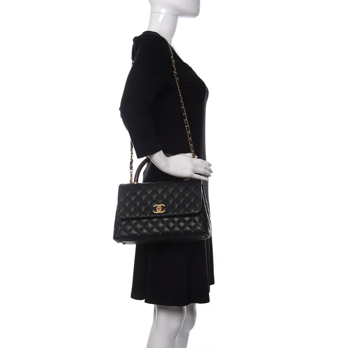 Caviar Lizard Quilted Small Coco Handle Flap Black