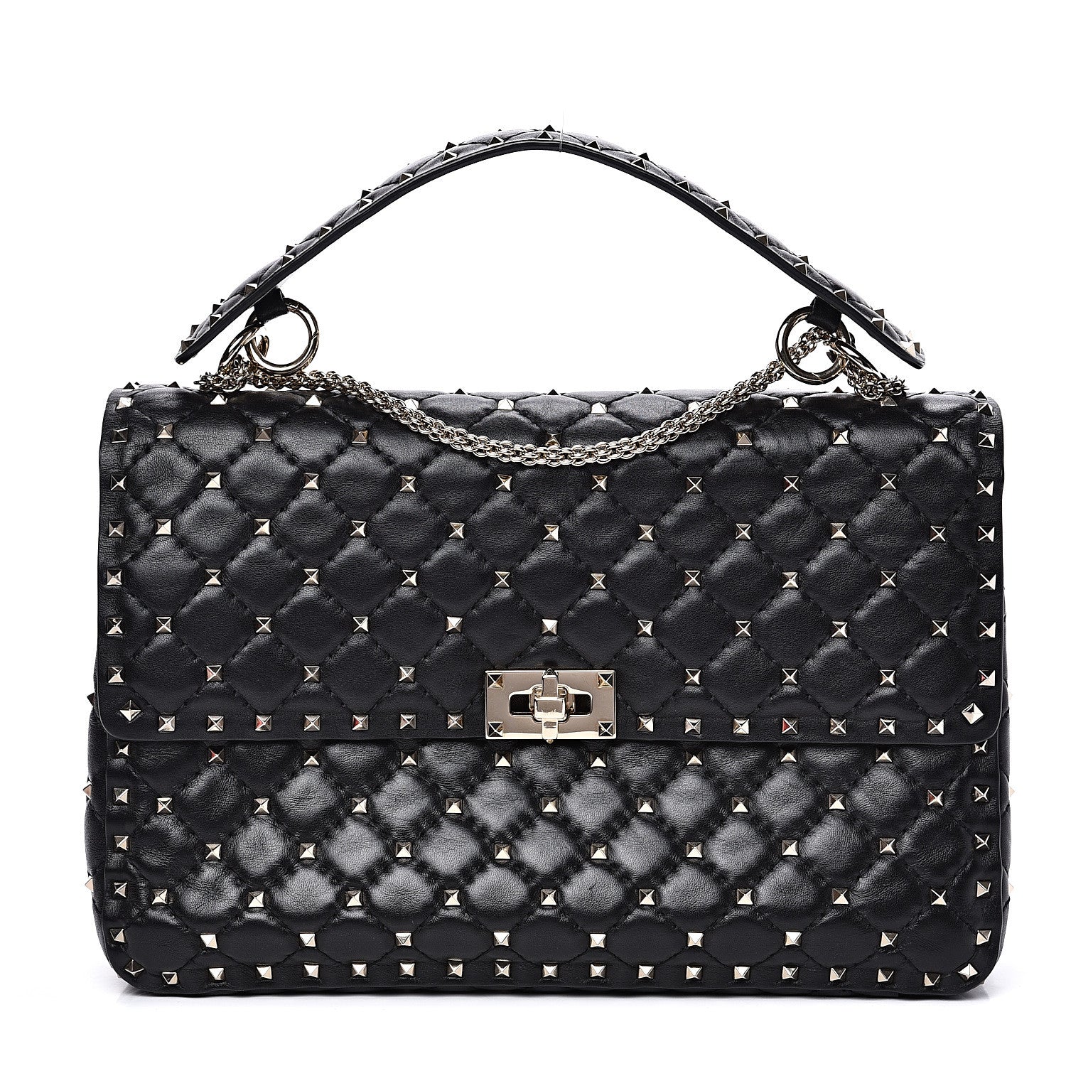 Valentino Garavani Lambskin Large Rockstud Spike Shoulder Bag Black 1 of 11