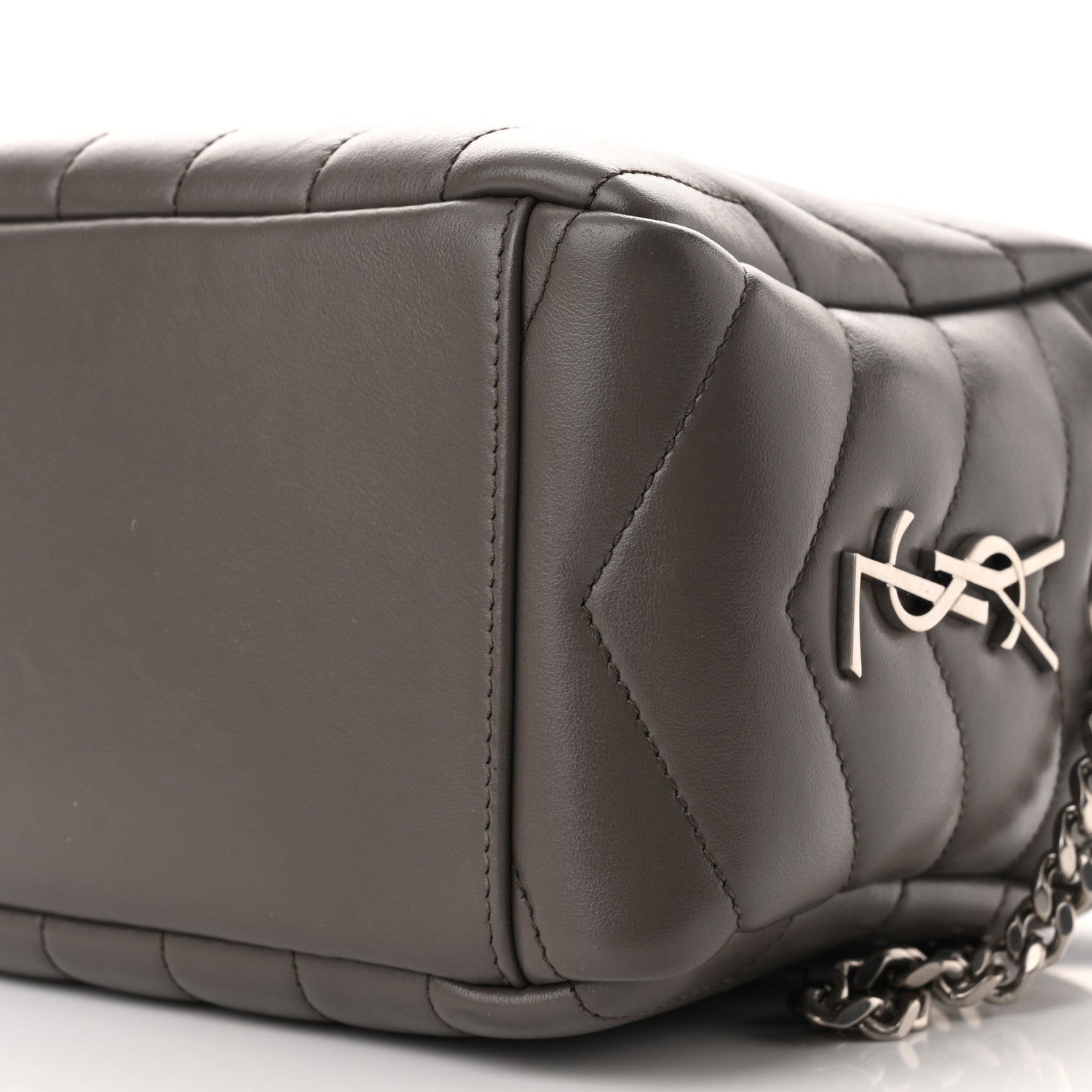 Saint Laurent Calfskin Y Quilted Monogram Small Loulou Bowling Bag Earth 9 of 10