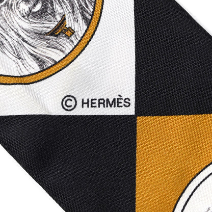 Hermes Silk Colliers Et Chiens Twilly Black Gold White 3 of 4