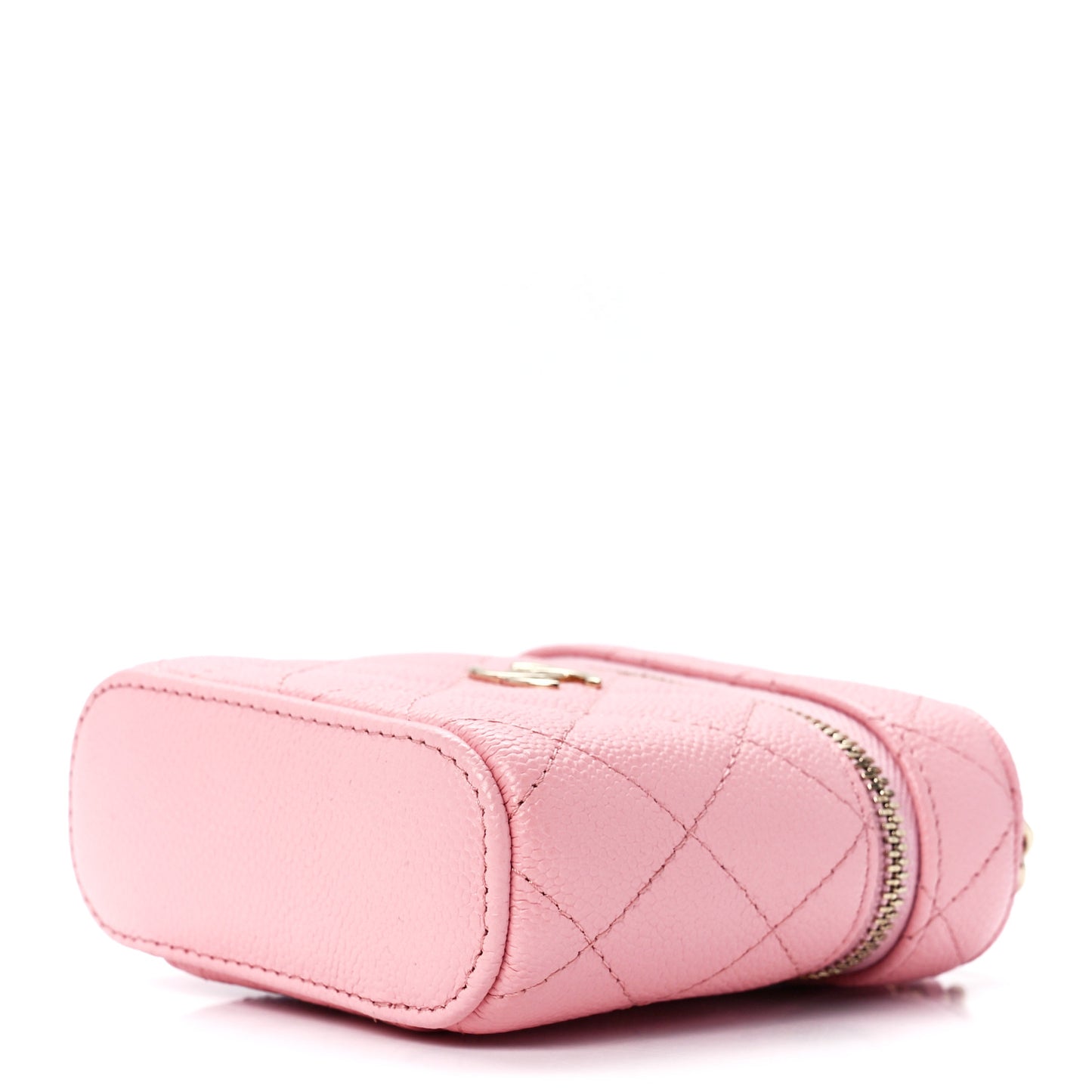 Caviar Quilted Small Handle With Care Vanity Case With Chain Pink