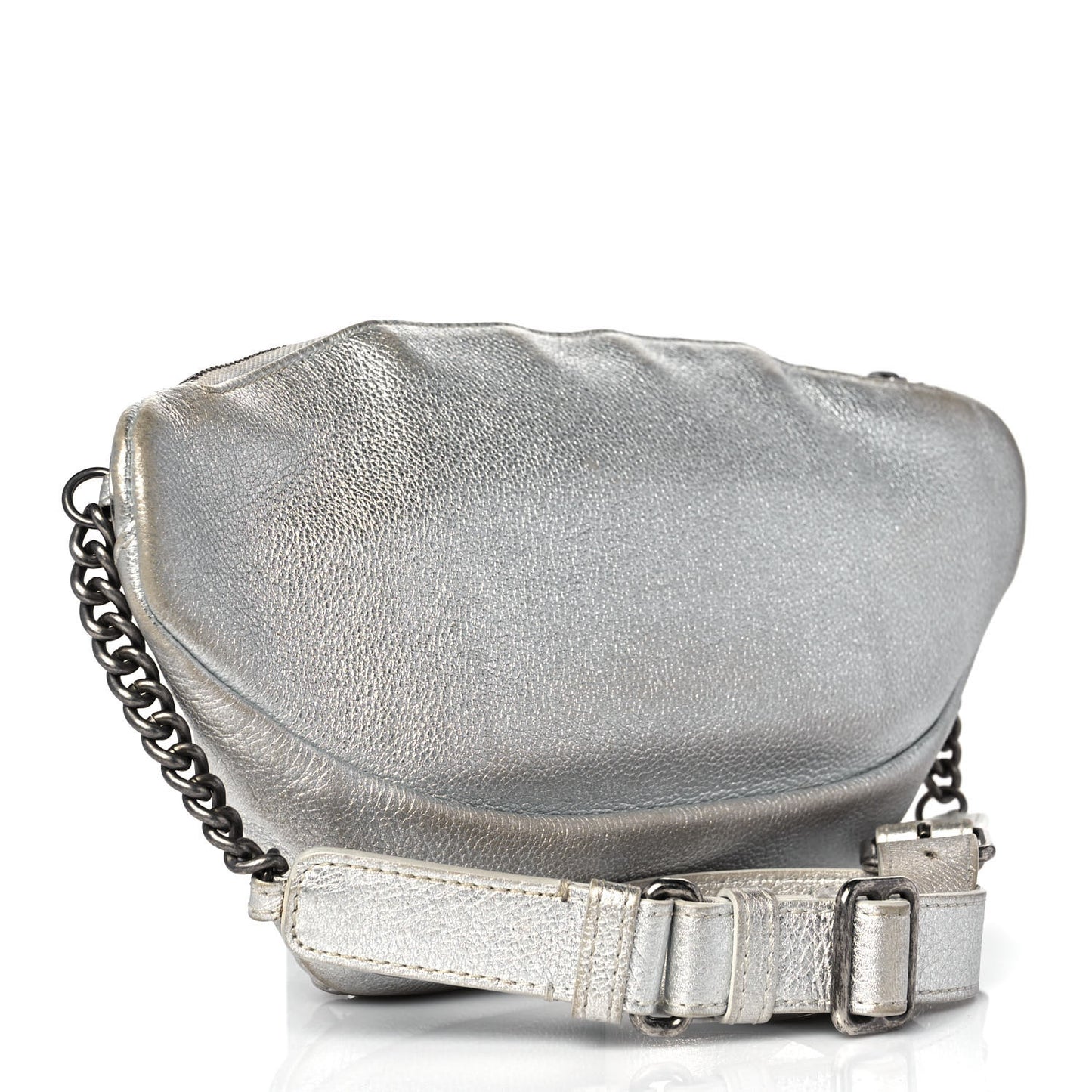 Metallic Grained Calfskin Quilted Casual Rock Waist Bag Fanny Pack Silver