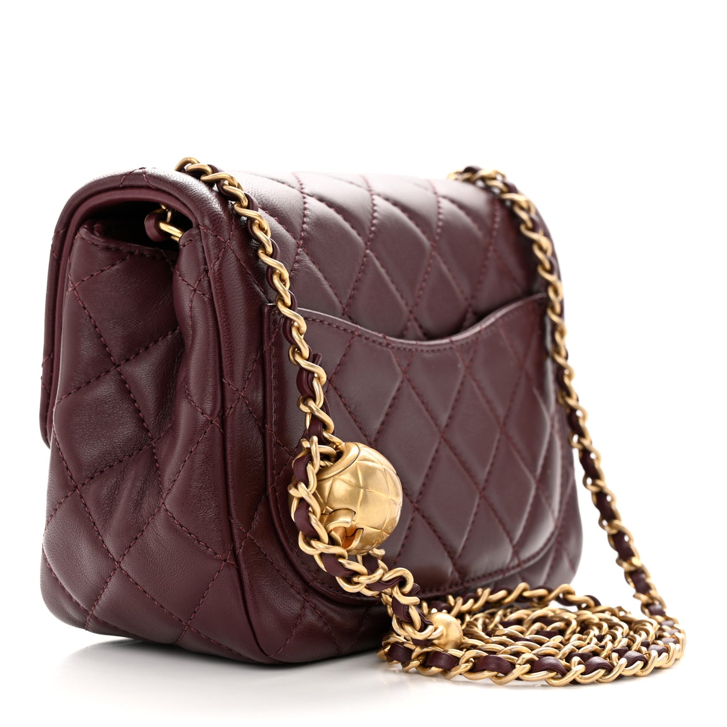 Lambskin Quilted Mini Pearl Crush Flap Burgundy