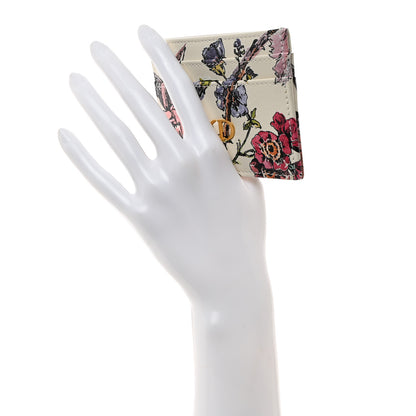 Christian Dior Calfskin Caro Floral Five-Slot Card Holder White Multicolor 2 of 9