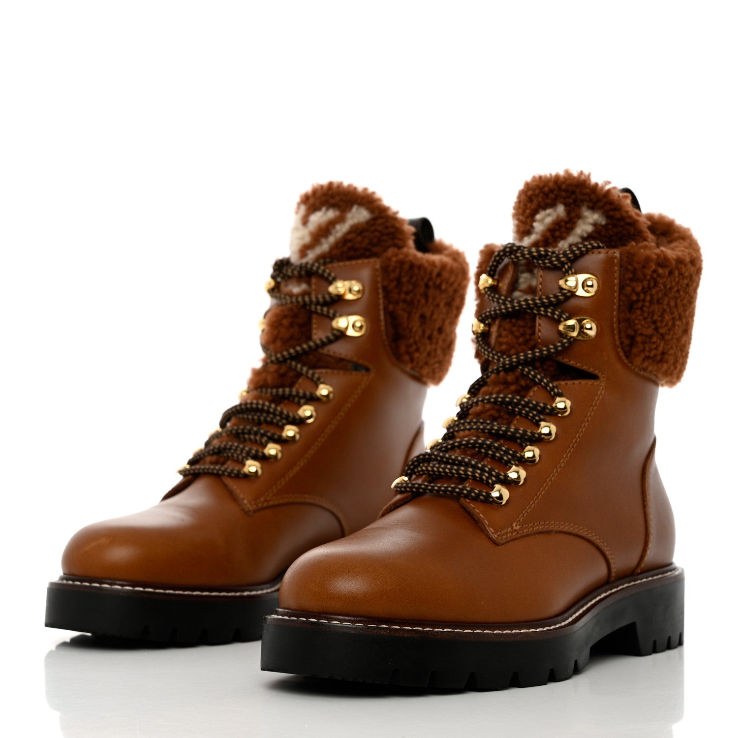Louis Vuitton Calfskin Shearling Territory Ranger Combat Boots 37.5 Cognac 3 of 12