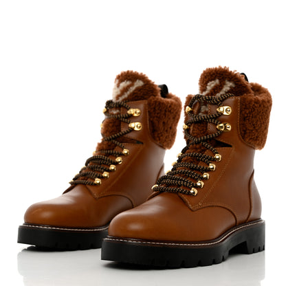 Louis Vuitton Calfskin Shearling Territory Ranger Combat Boots 37.5 Cognac 3 of 12