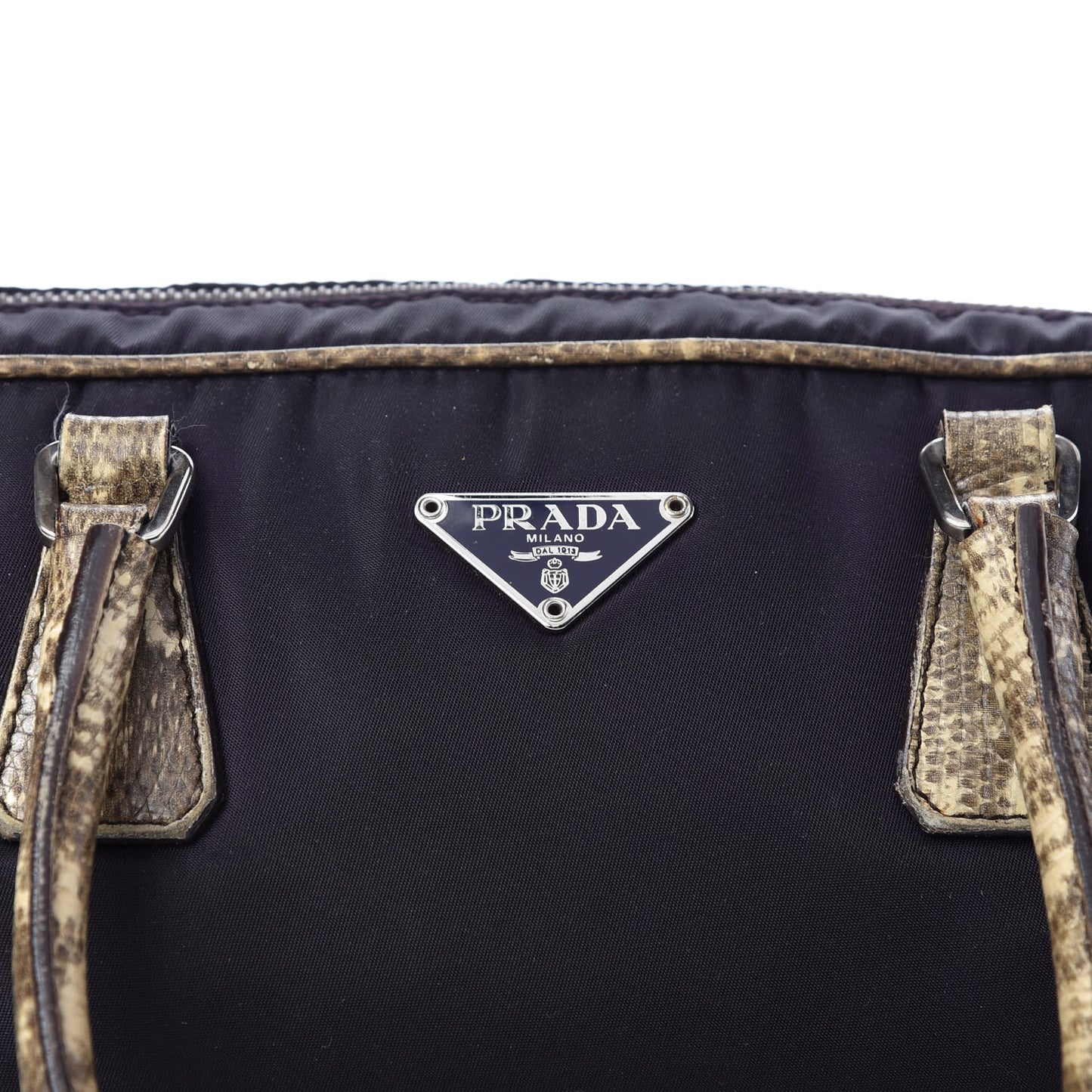 Tessuto Nylon Calfskin Lizard Embossed Bag Ebano