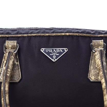 Prada Tessuto Nylon Calfskin Lizard Embossed Bag Ebano 10 of 12