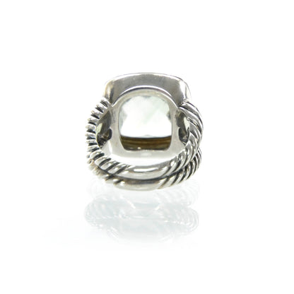 David Yurman Sterling Silver Diamond Prasiolite 14mm Albion Ring 54 7 3 of 6