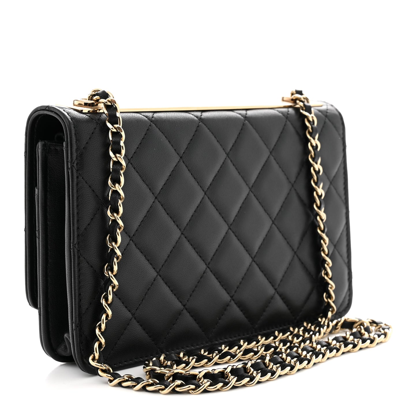 Lambskin Quilted Trendy CC Wallet On Chain WOC Black