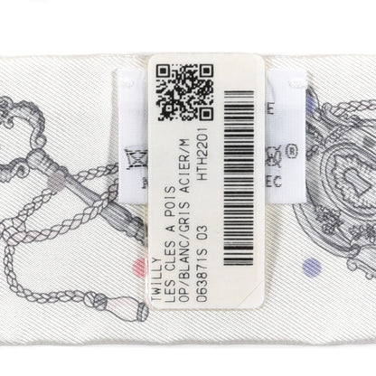 Hermes Silk Les Cles A Pois Twilly White Gris Acier 4 of 4
