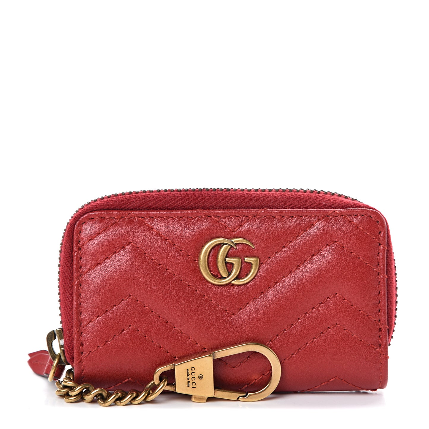 Calfskin Matelasse GG Marmont Zip Around Key Case Hibiscus Red