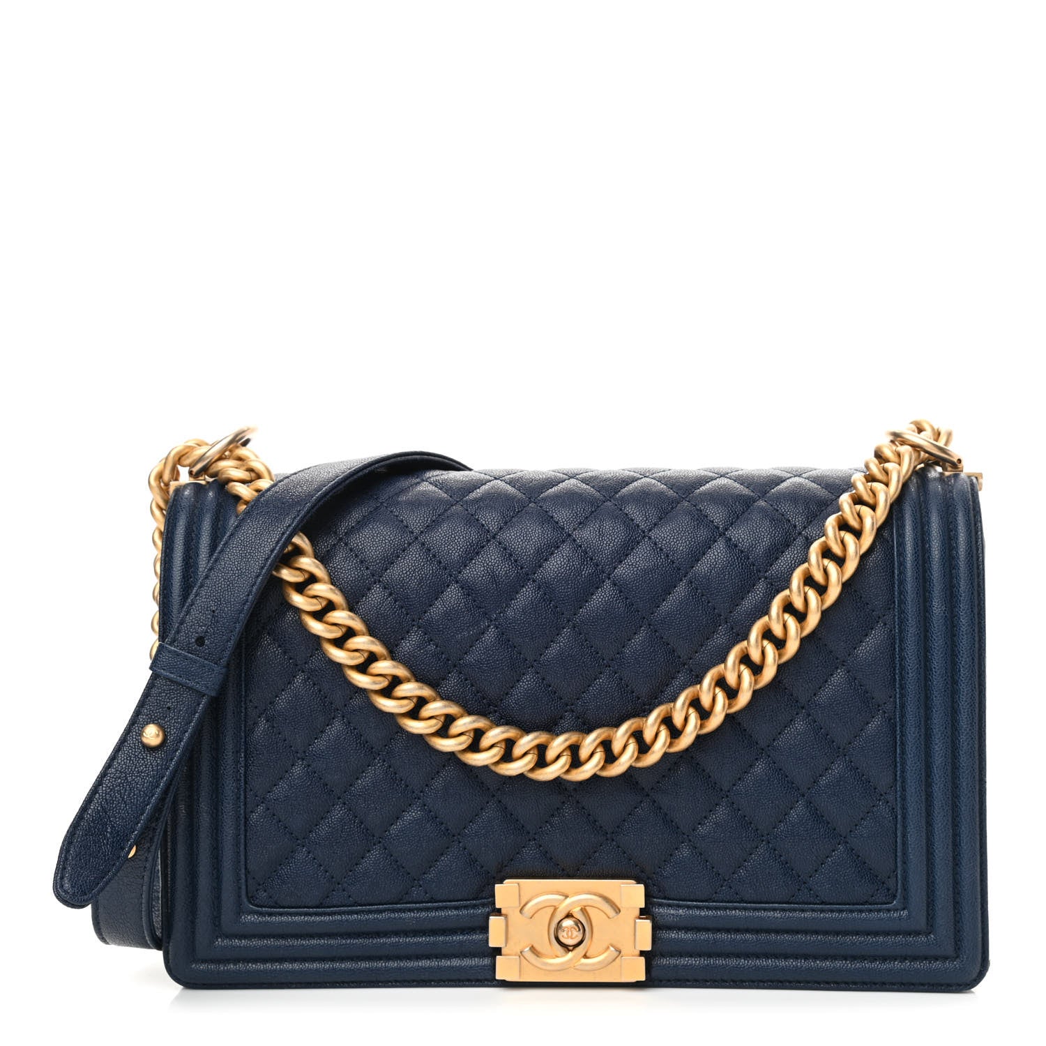 Chanel Caviar Quilted New Medium Boy Flap Dark Navy Blue 1 of 10