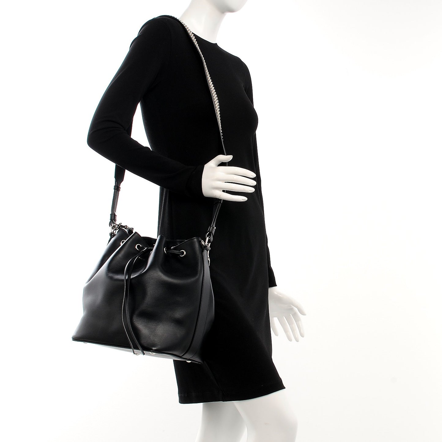 Calfskin Studded Medium Emmanuelle Bucket Bag Black