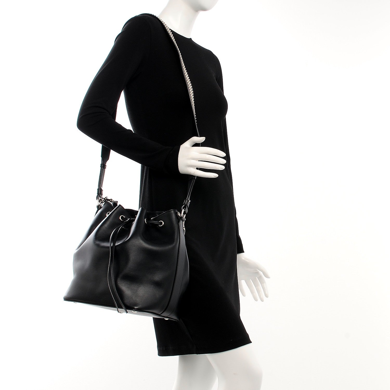Saint Laurent Calfskin Studded Medium Emmanuelle Bucket Bag Black 2 of 9