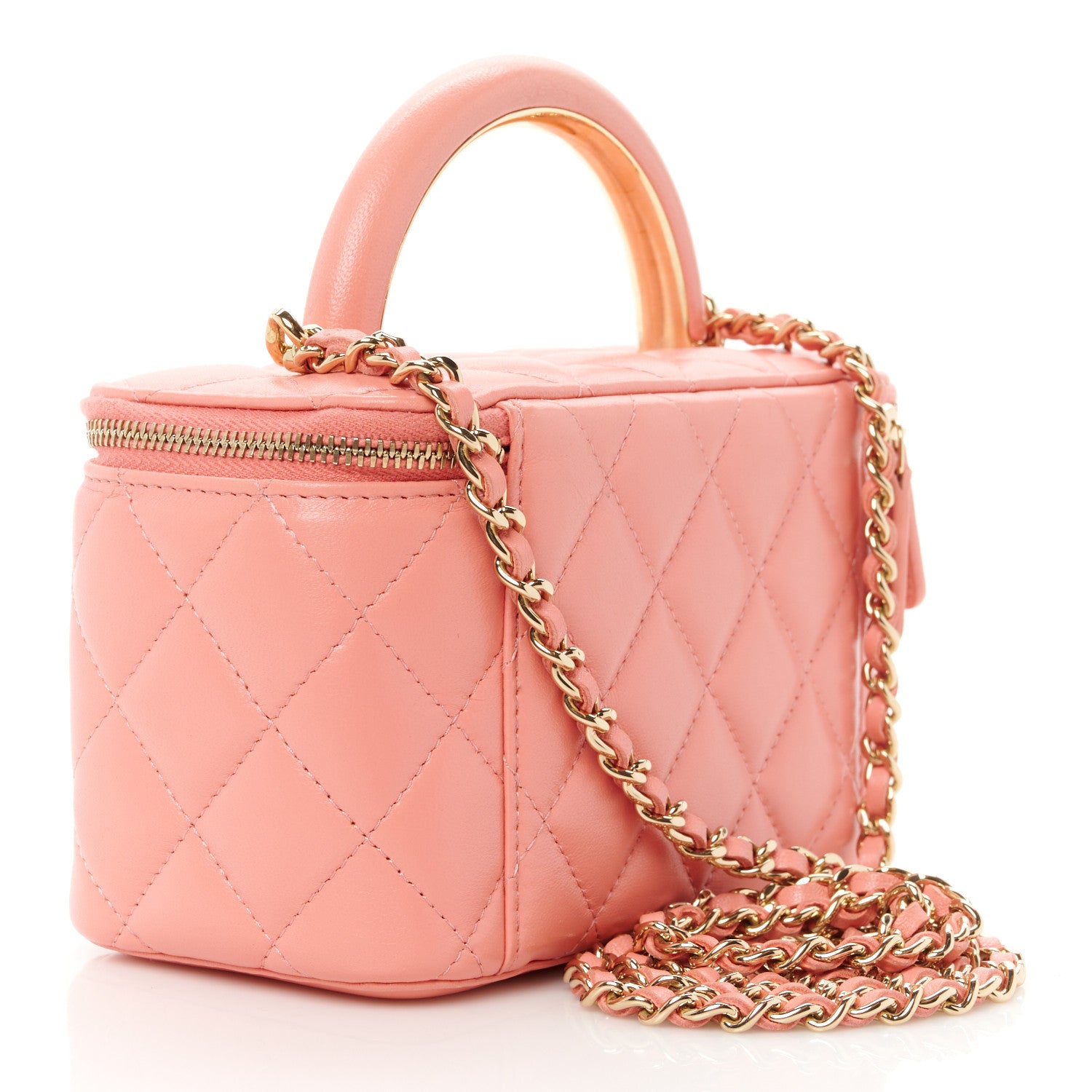 Chanel Lambskin Quilted Small Charming Top Handle Vanity Case With Chain Pink 3 of 11