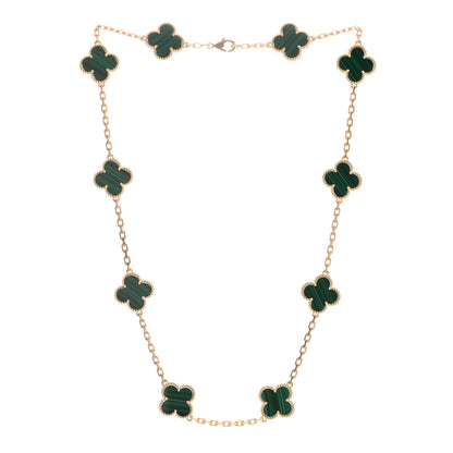 Van Cleef & Arpels 18K Yellow Gold Malachite 10 Motifs Vintage Alhambra Necklace 2 of 3