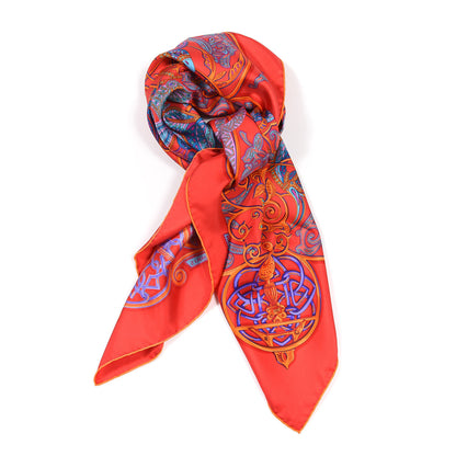 Hermes Silk La Charmante Aux Animaux Scarf 90 Rouge Vif Orange Petrole 2 of 5