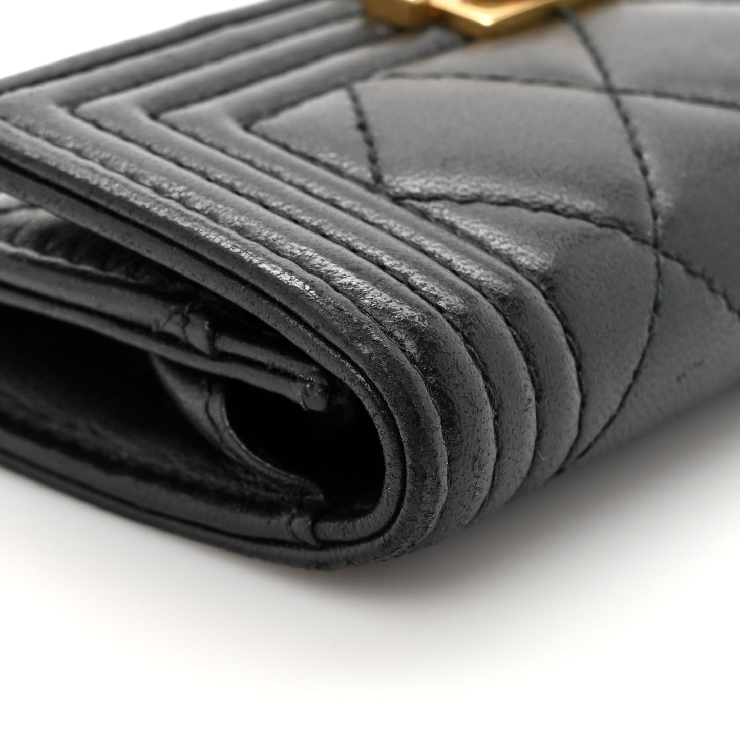 Lambskin Quilted Boy Flap Card Holder Black