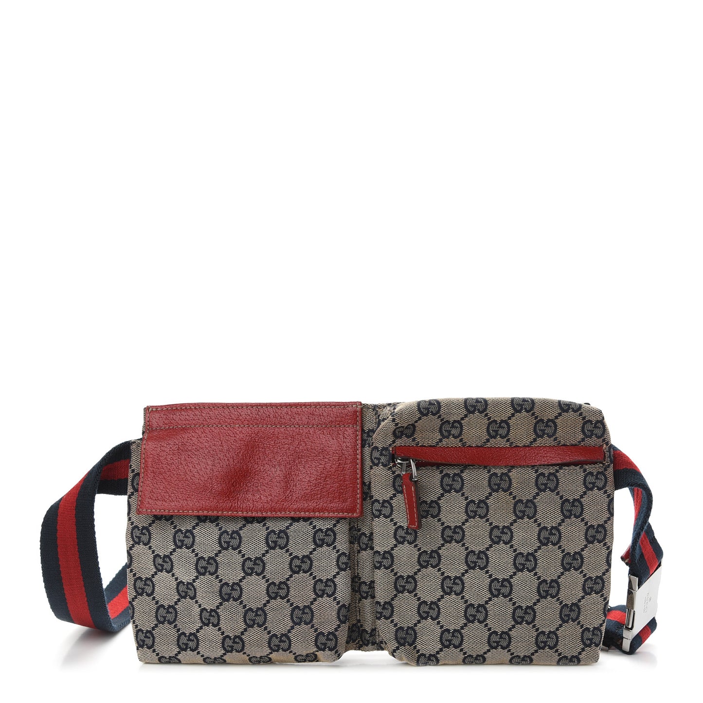 GG Monogram Web Double Pocket Belt Bag Navy Red