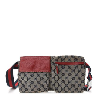 Gucci GG Monogram Web Double Pocket Belt Bag Navy Red 1 of 8