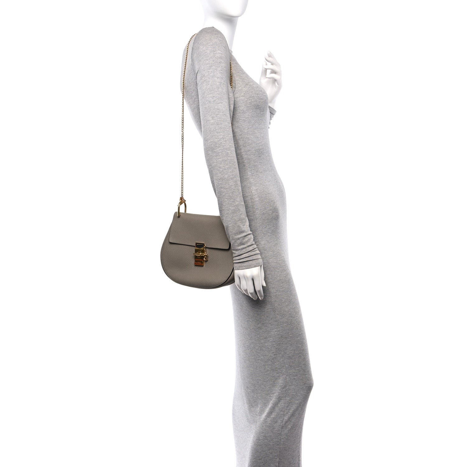 Chloe Grained Lambskin Mini Drew Shoulder Bag Motty Grey 2 of 9