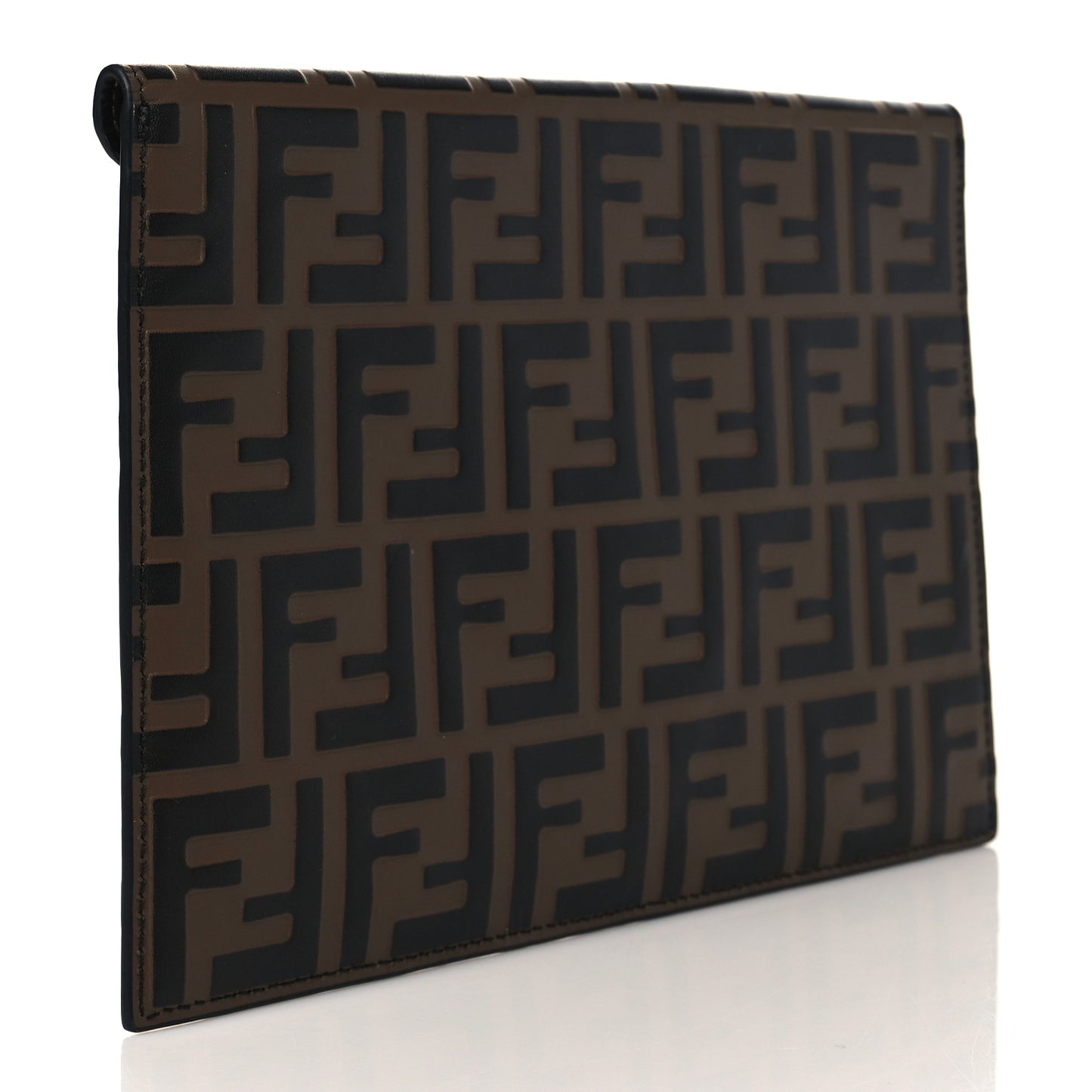 Vitello Soft F is Fendi Bi-Color FF 1974 Embossed Envelope Pouch Maya Black
