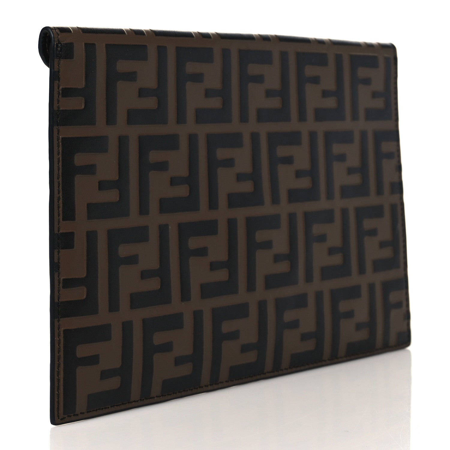 Fendi Vitello Soft F is Fendi Bi-Color FF 1974 Embossed Envelope Pouch Maya Black 3 of 7