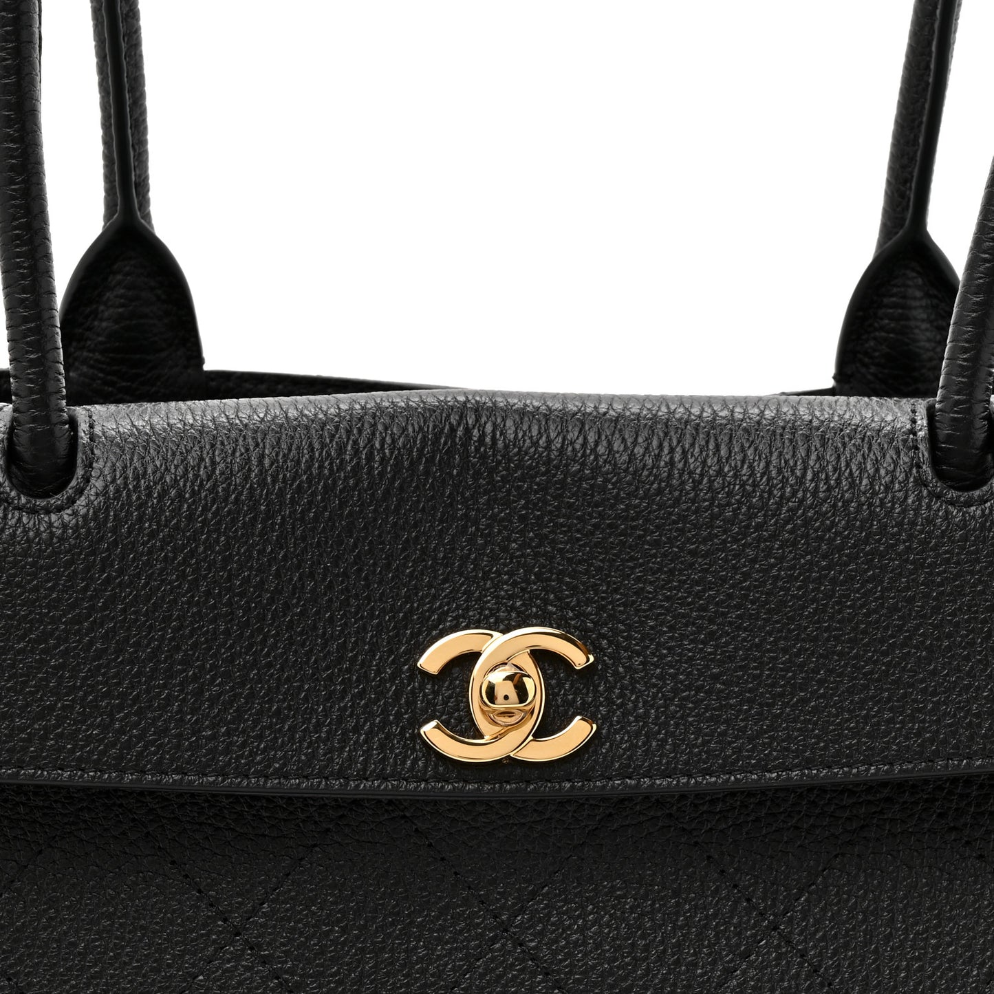 Grained Calfskin Stitched Urban Essentials Small Shopping Bag Black
