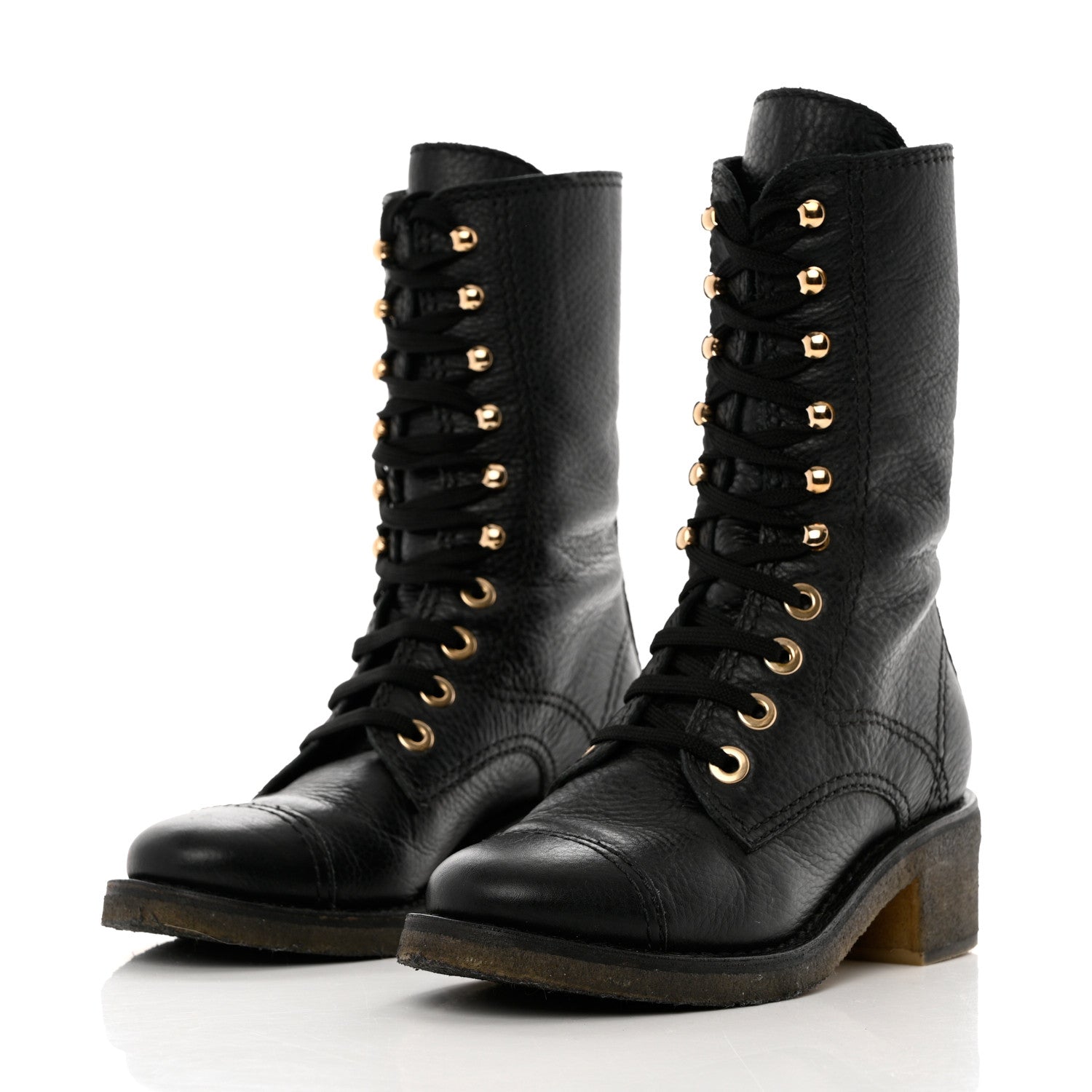 Chanel Calfskin CC Combat Boots 36 Black 2 of 10