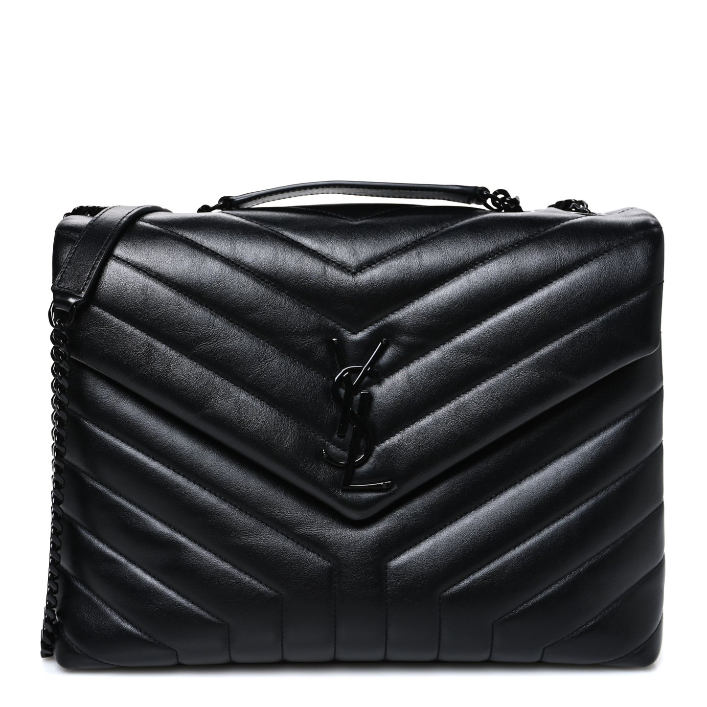 Calfskin Y Quilted Monogram Monochrome Medium Loulou Chain Satchel Black Black
