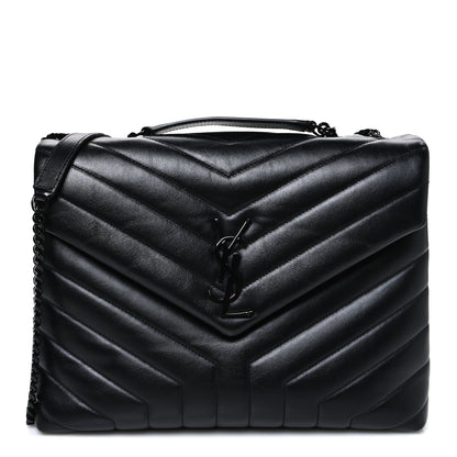 Saint Laurent Calfskin Y Quilted Monogram Monochrome Medium Loulou Chain Satchel Black Black 1 of 10