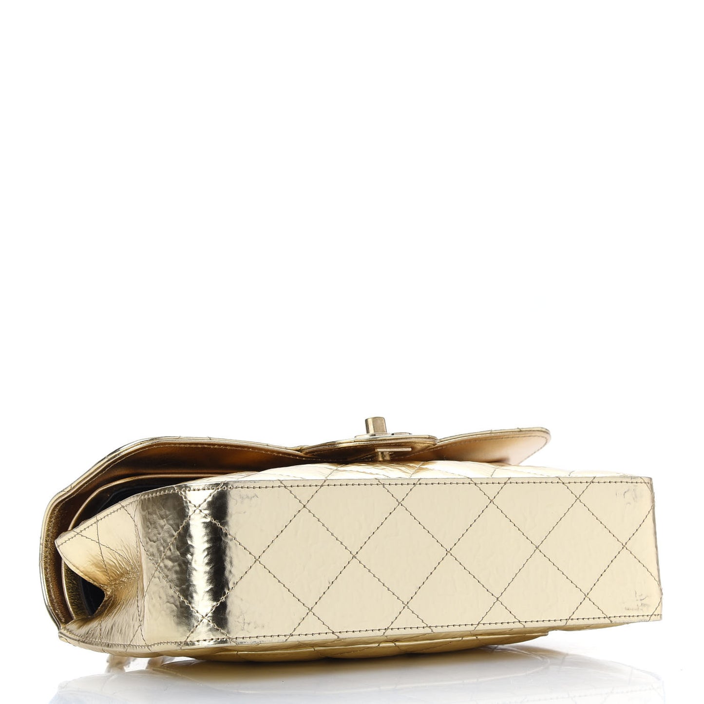 Hammered Metallic Calfskin Quilted Small Double Flap Gold